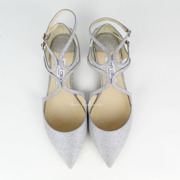 New JIMMY CHOO Leather Lancer Cutout Glittered Sandals - Picture 6 of 15